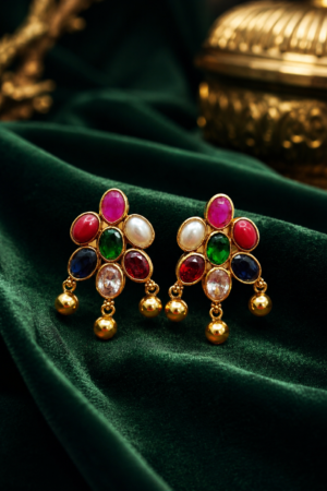 Navaratna Elegance Gold Drop Earrings