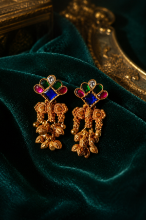 Royal Navaratna Cascade Antique Earrings