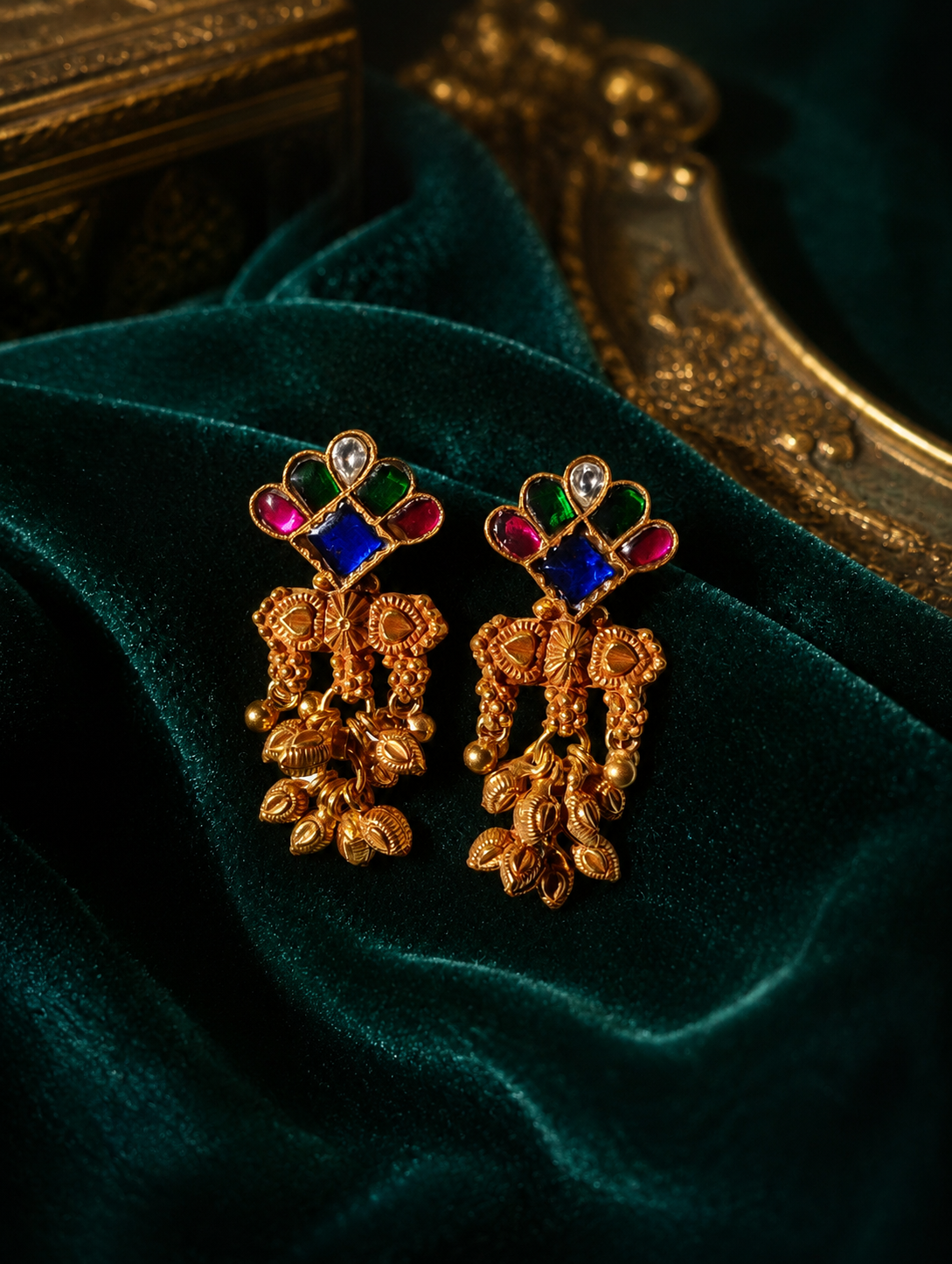 Royal Navaratna Cascade Antique Earrings