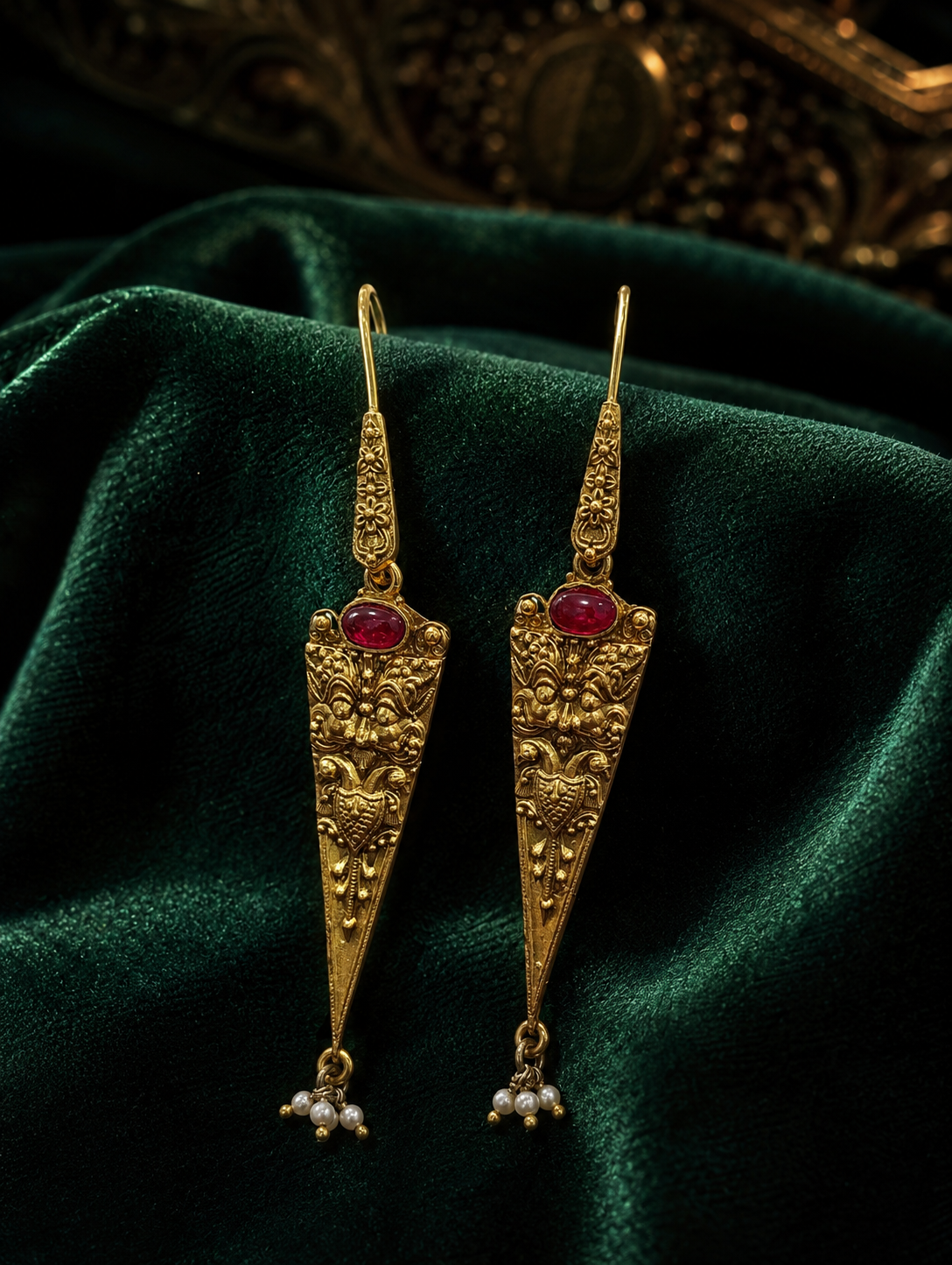Heritage Ruby Temple Spear Drop Earrings
