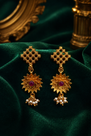 Ruby Blossom Pearl Drop Antique Earrings