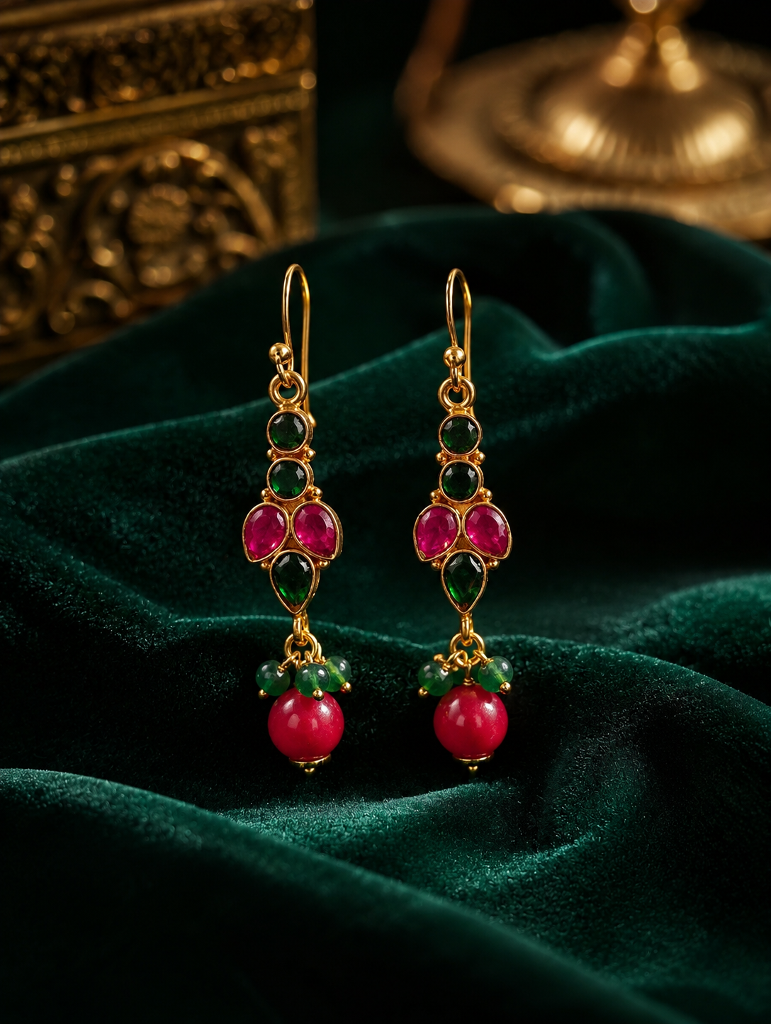 Ruby Emerald Dewdrop Dangle Earrings