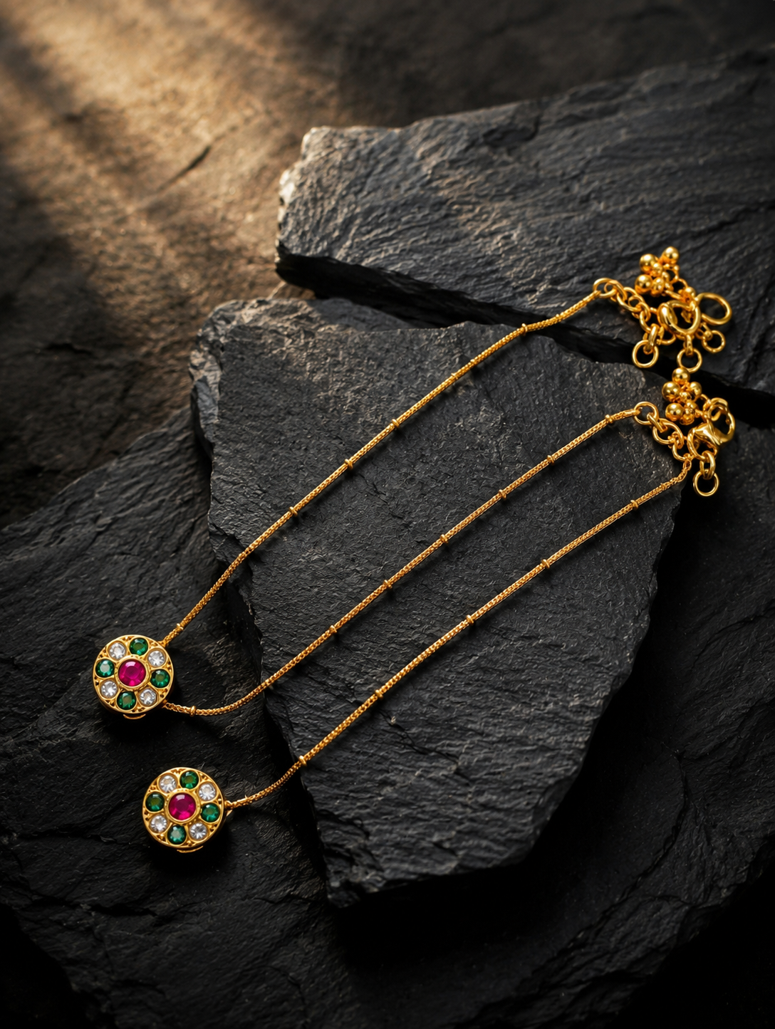 Navaratna Radiance Gold Chain Anklets