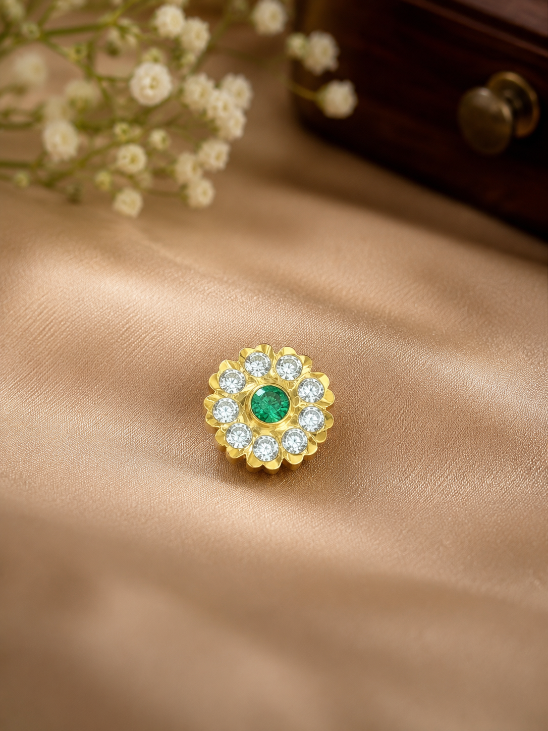 Emerald Blossom Stick-On Nose Pin