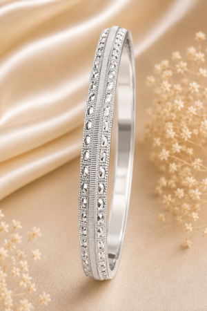Regal Beaded Border Silver Kada