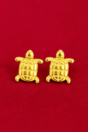 Golden Turtle Charm Stud Earrings