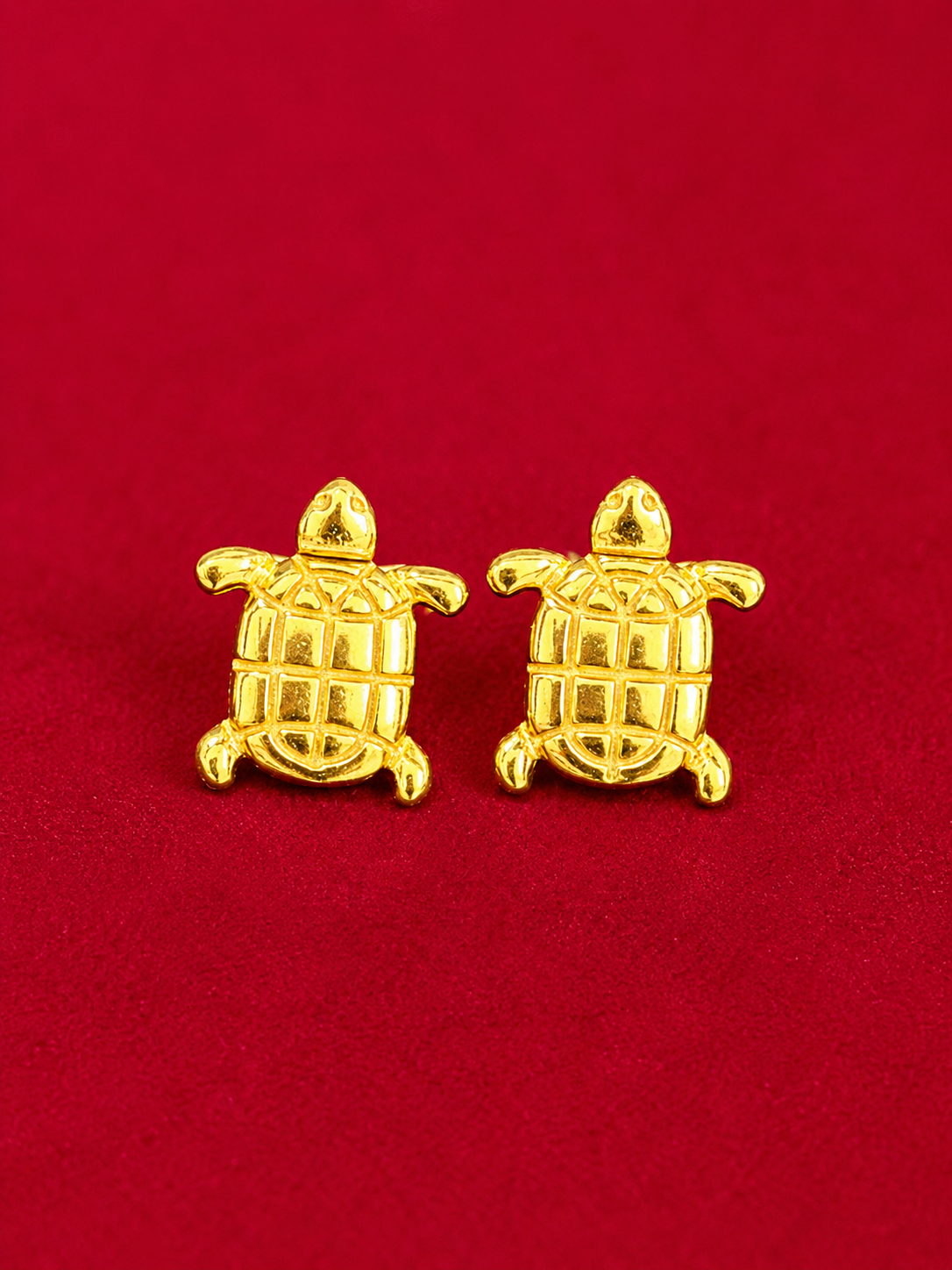 Golden Turtle Charm Stud Earrings