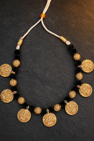 Divine Lakshmi Kasu & Black Bead Heritage Necklace