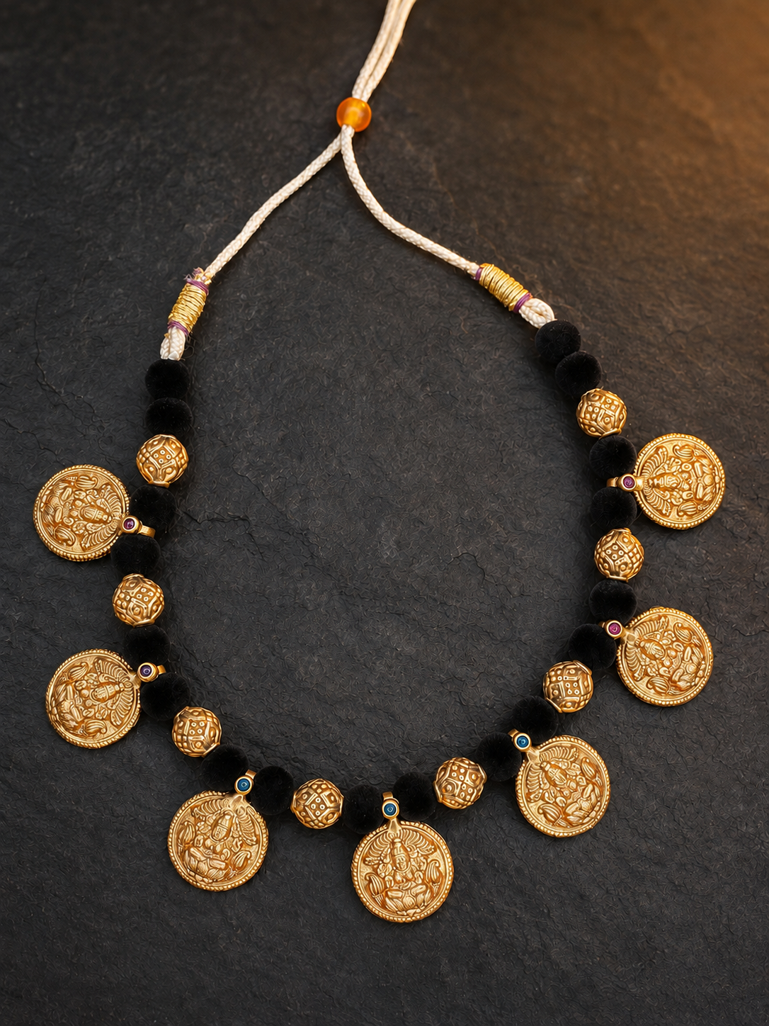 Divine Lakshmi Kasu & Black Bead Heritage Necklace