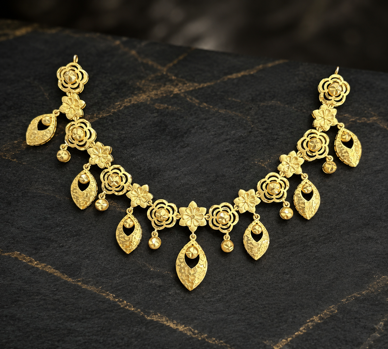 Golden Blossom Cascade Necklace