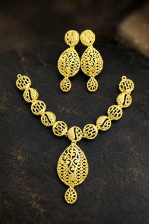 Golden Filigree Teardrop Necklace Set