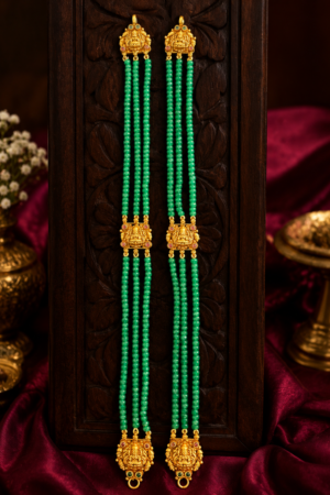 Divine Lakshmi Emerald Crystal Bead Long Haram