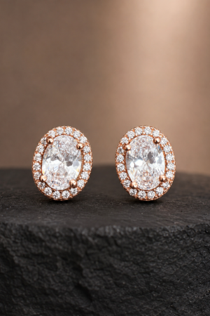 Rose Gold Oval Radiance Halo Stud Earrings