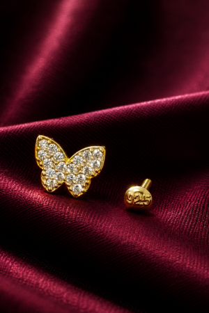 Golden Flutter Crystal Butterfly Nose Pin