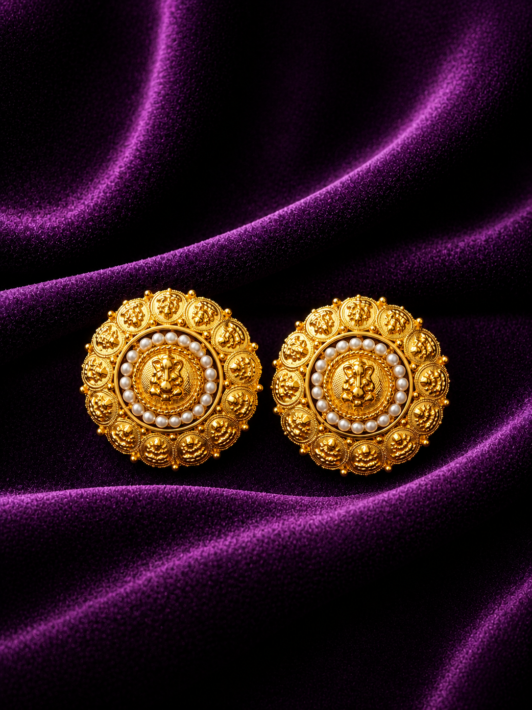 Royal Lakshmi Pearl Temple Stud Earrings