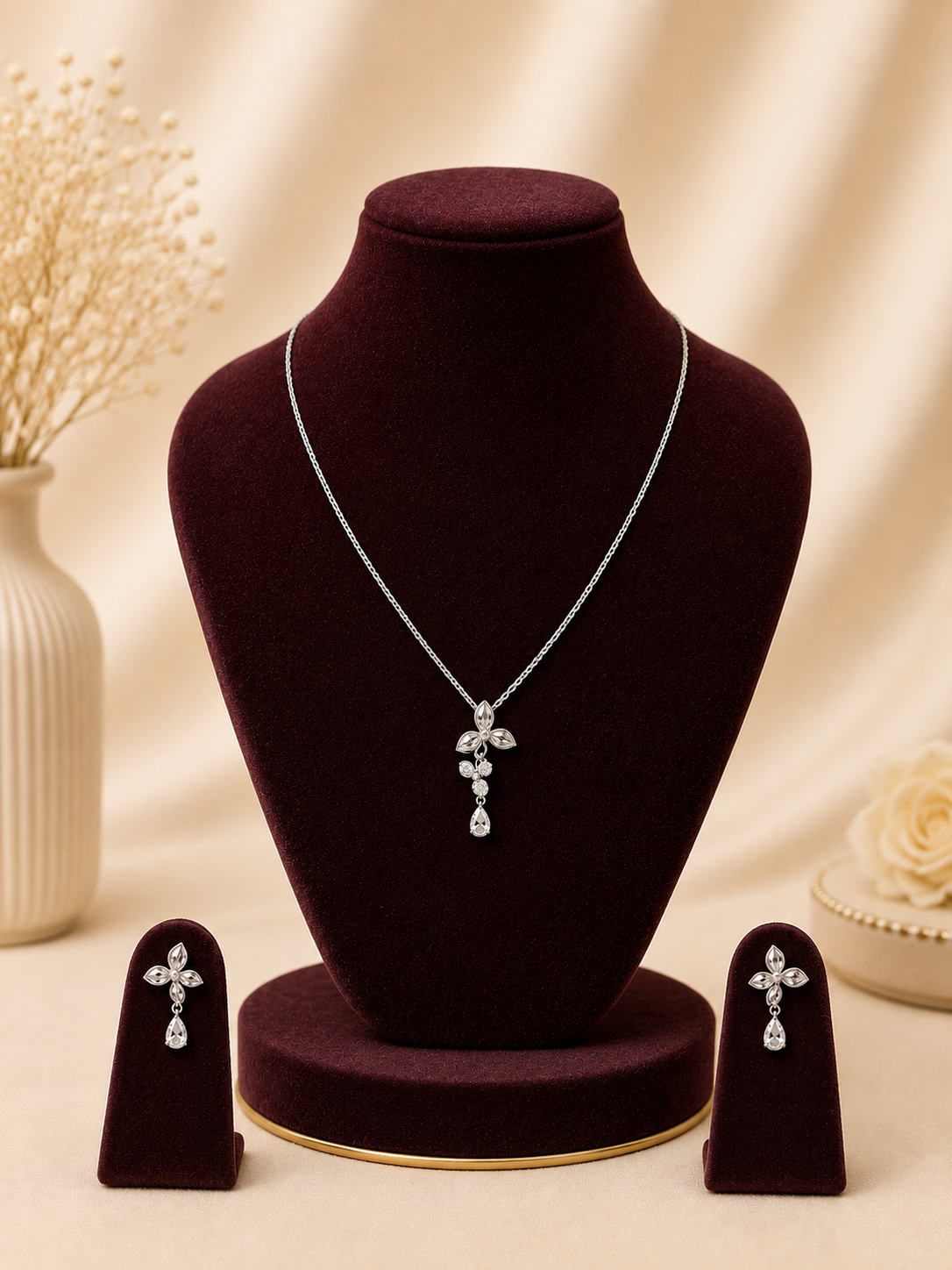 Crystal Blossom Drop Pendant Set
