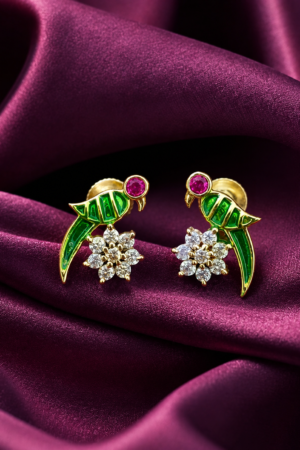 Emerald Parrot Blossom Stud Earrings