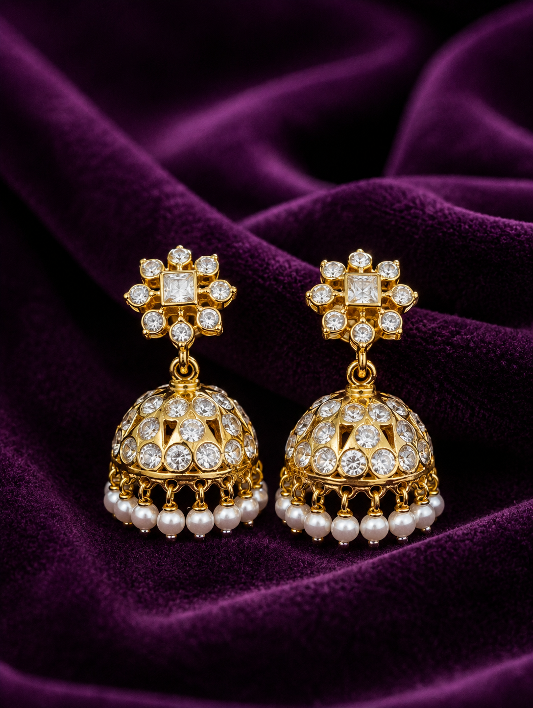 Radiant Crystal Dome Jhumkas