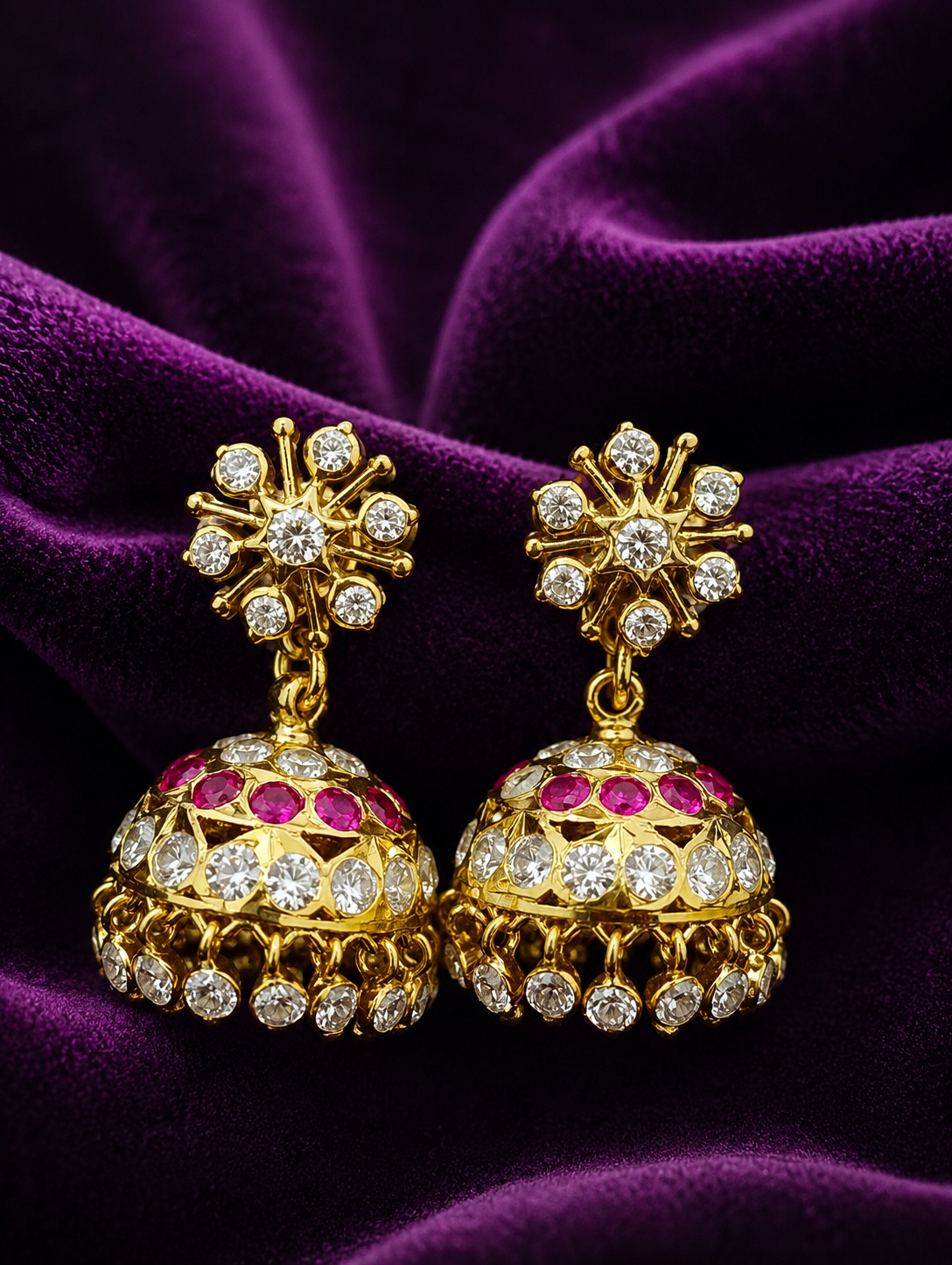 Ruby Radiance Crystal Jhumkas