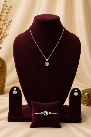 Ruby Geometric Elegance Pendant Set