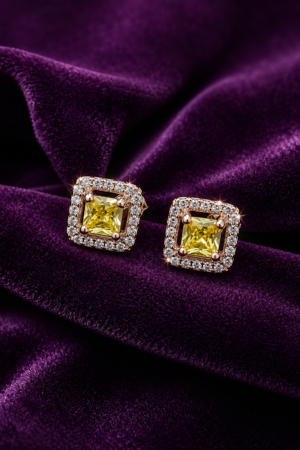 Golden Citrine Halo Stud Earrings