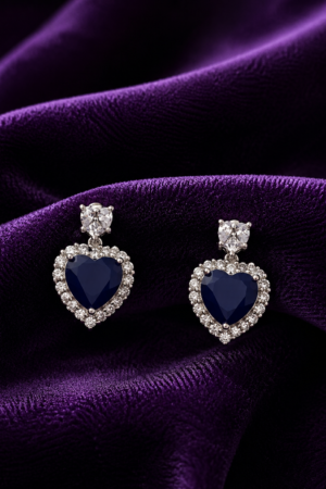 Midnight Sapphire Heart Halo Earrings