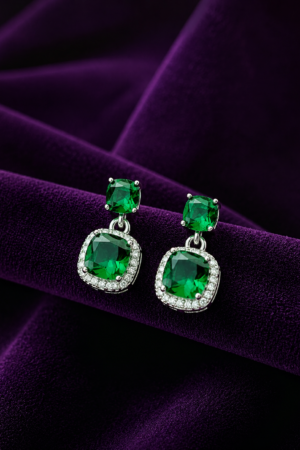 Regal Emerald Halo Drop Earrings
