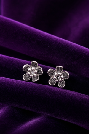 Vintage Bloom Silver-Tone Stud Earrings