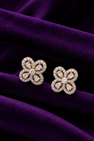 Rose-Gold Radiant Clover Stud Earrings