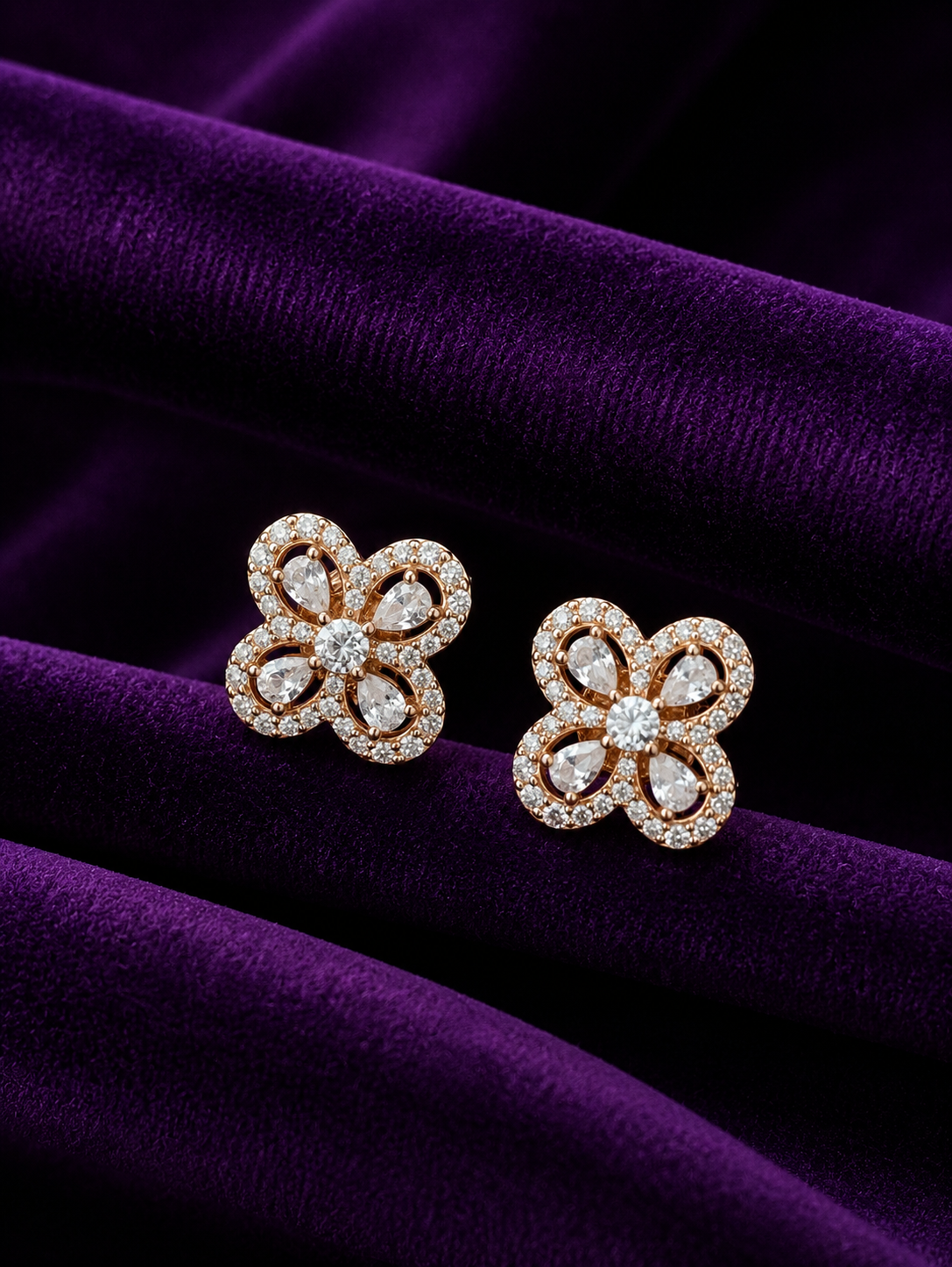 Rose-Gold Radiant Clover Stud Earrings