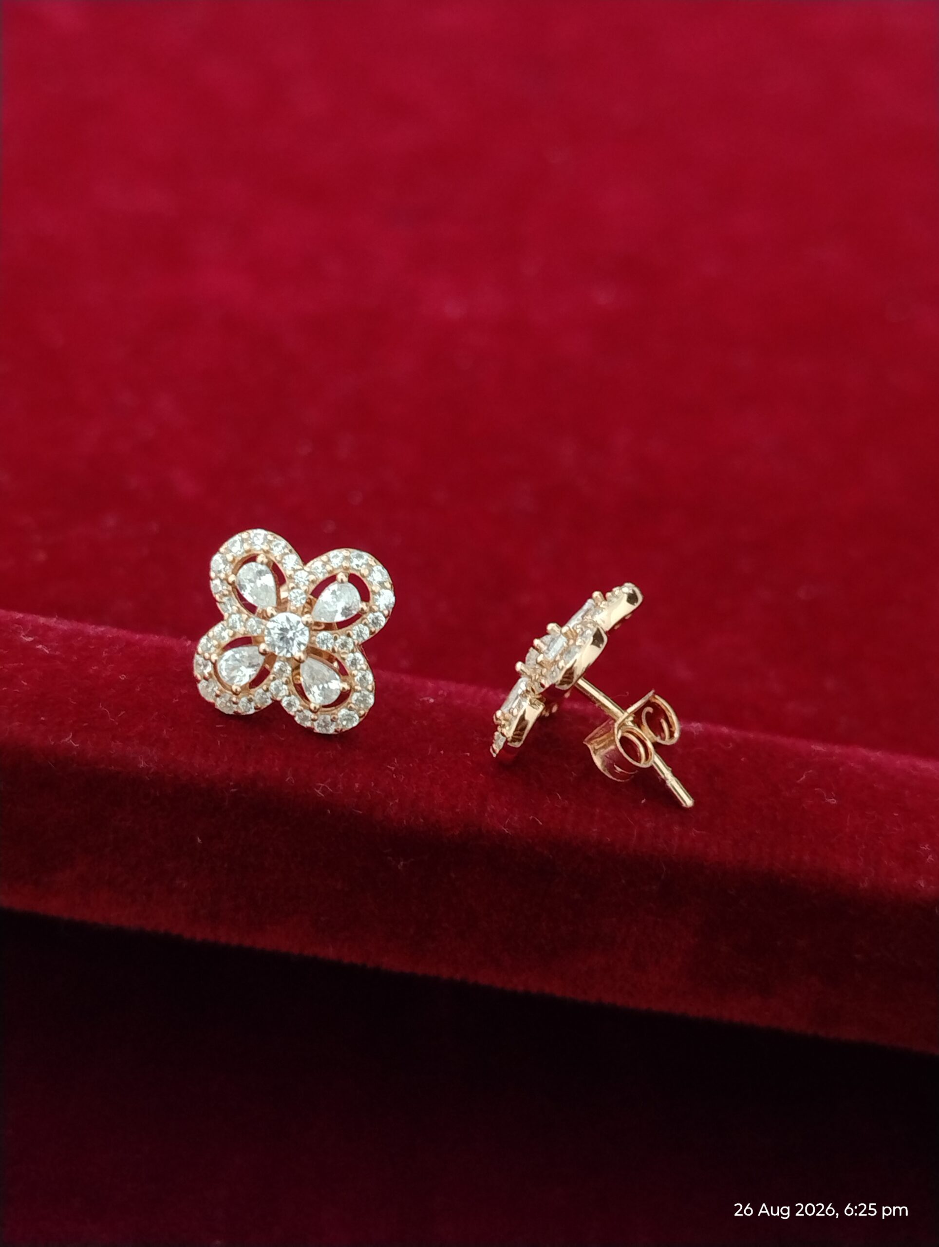 Rose-Gold Radiant Clover Stud Earrings - Image 2