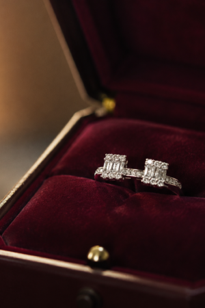 Radiant Twin White Stone Halo Finger Ring