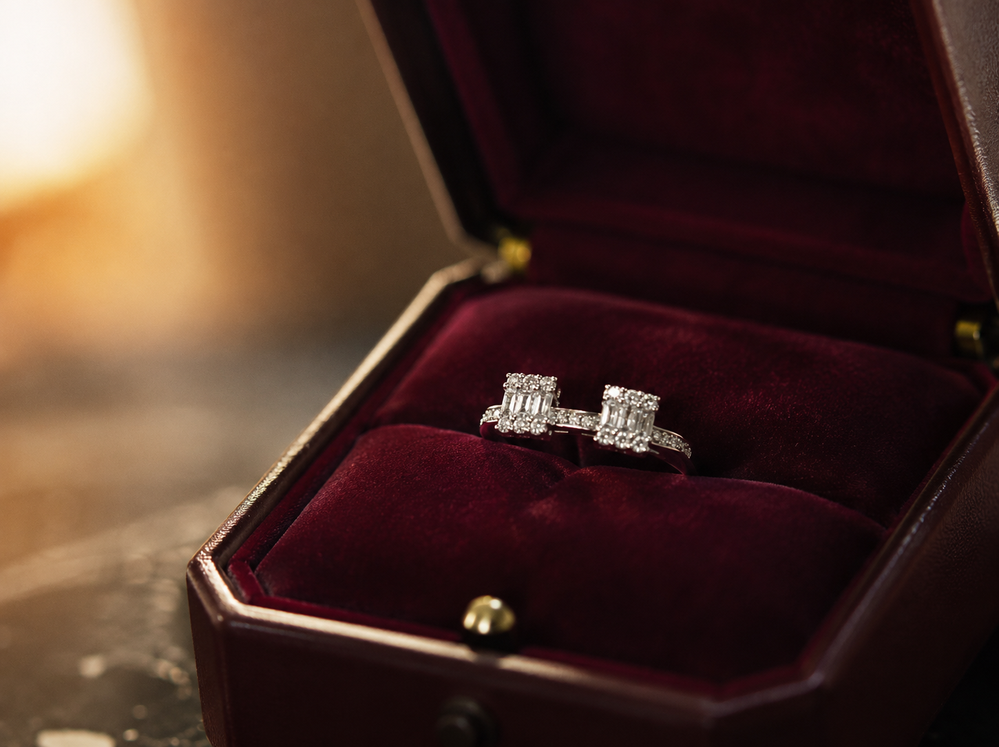 Radiant Twin White Stone Halo Finger Ring