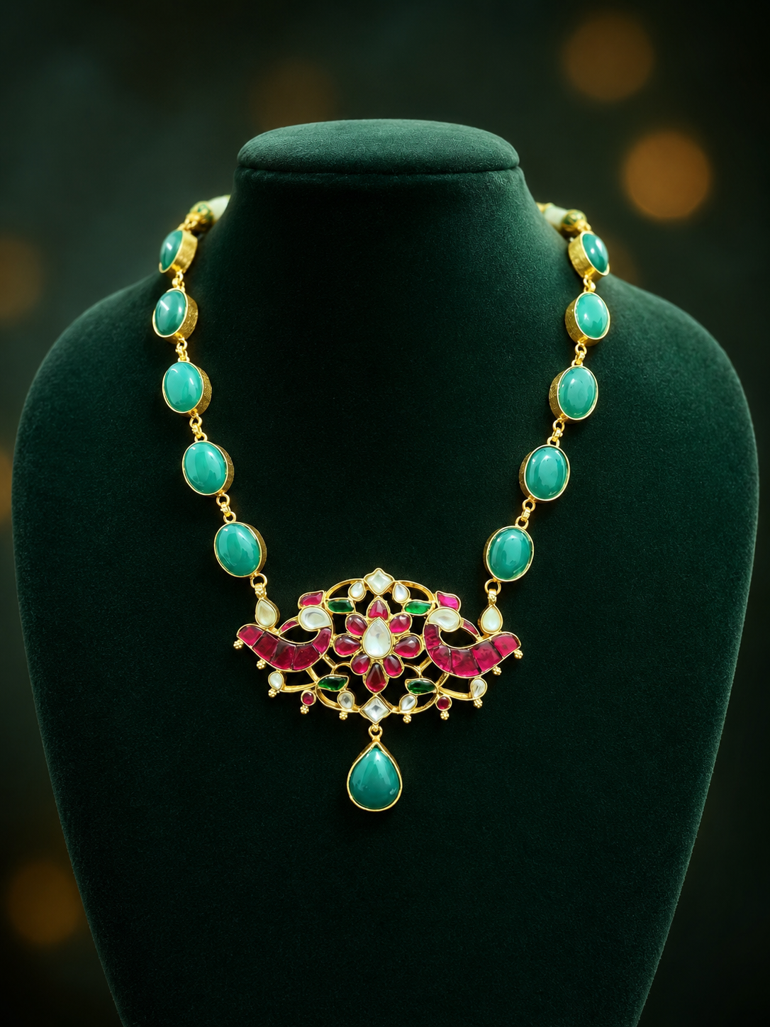 Emerald Peacock Kundan Heritage Necklace - Image 2
