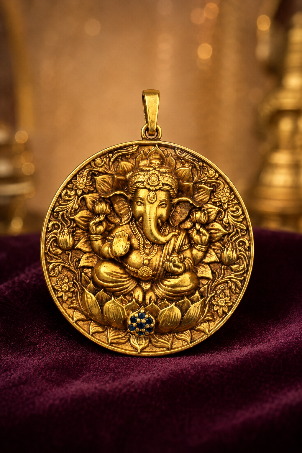 Divine Lotus Ganesha Temple Medallion Pendant