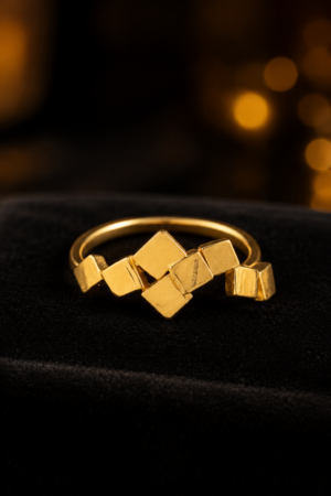 Contemporary Geometric Mosaic Gold Finger Ring(size 15)