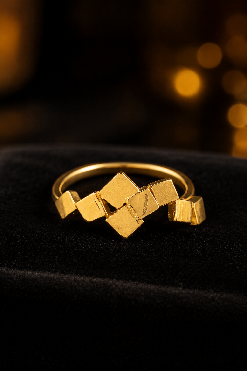 Contemporary Geometric Mosaic Gold Finger Ring(size 15)