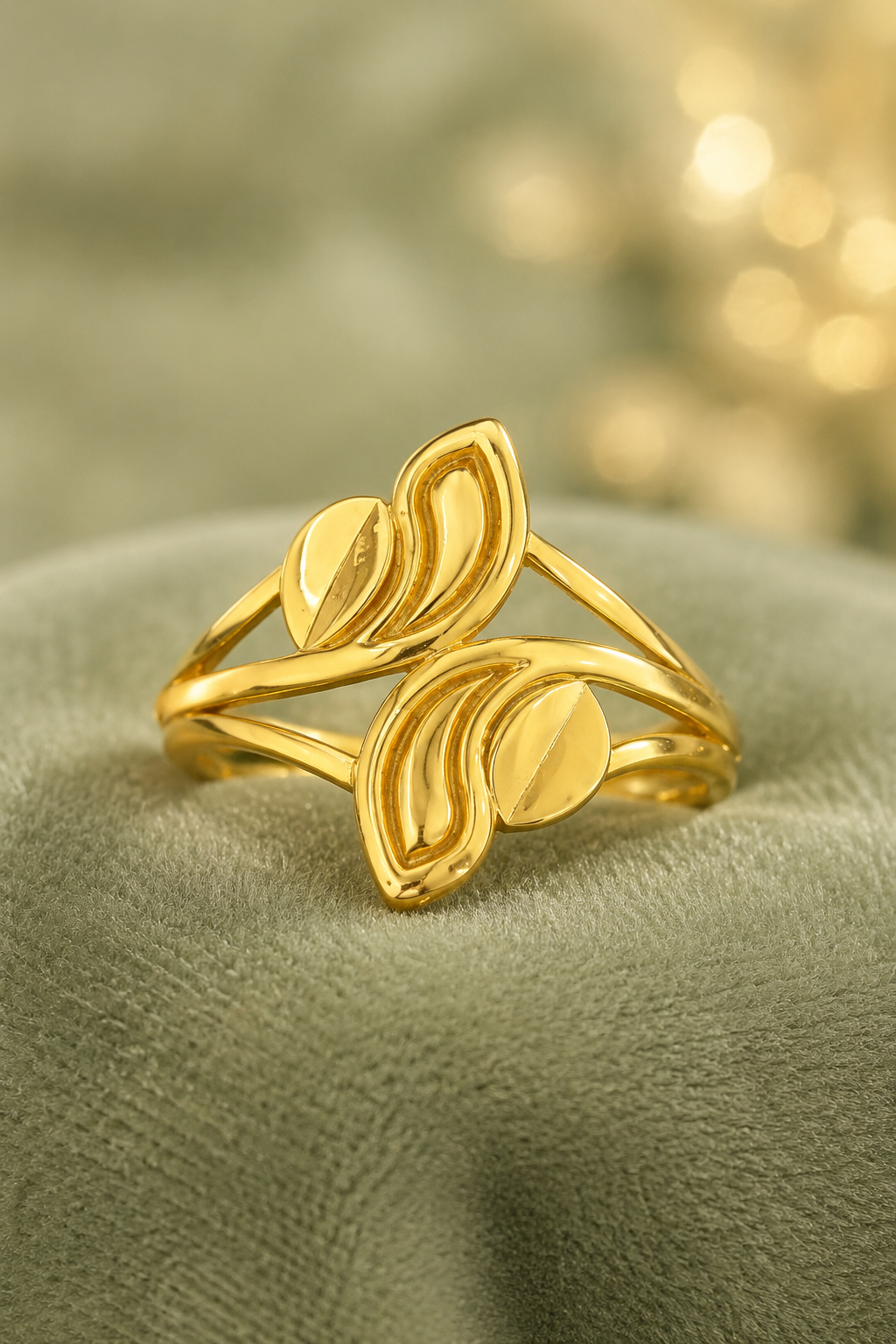 Golden Twin Leaf Elegance Finger Ring(size 15)