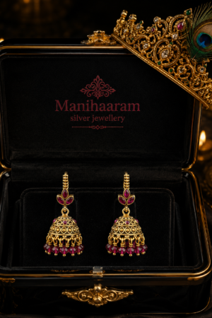Regal Ruby Lotus Antique Jhumkas