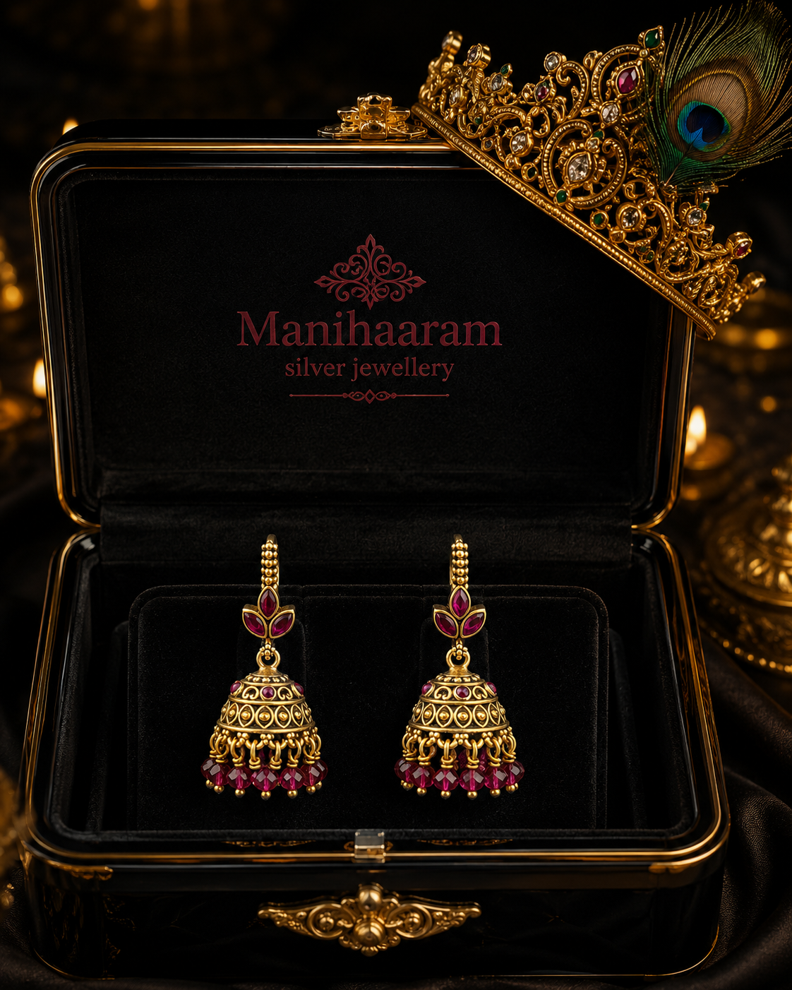 Regal Ruby Lotus Antique Jhumkas