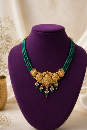 Divine Lakshmi Emerald Beaded Temple Necklace