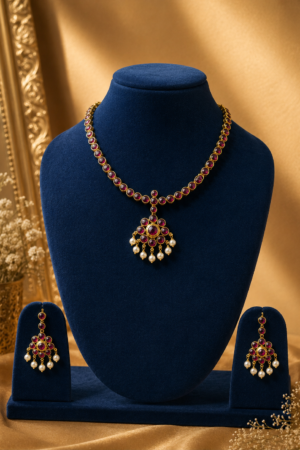 Royal Ruby Pearl Drop Necklace Set