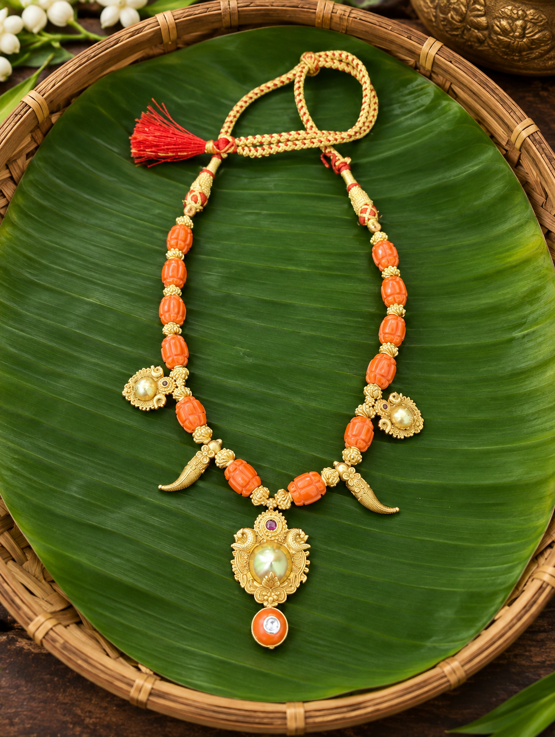 Royal Coral Peacock Nakshi Mala
