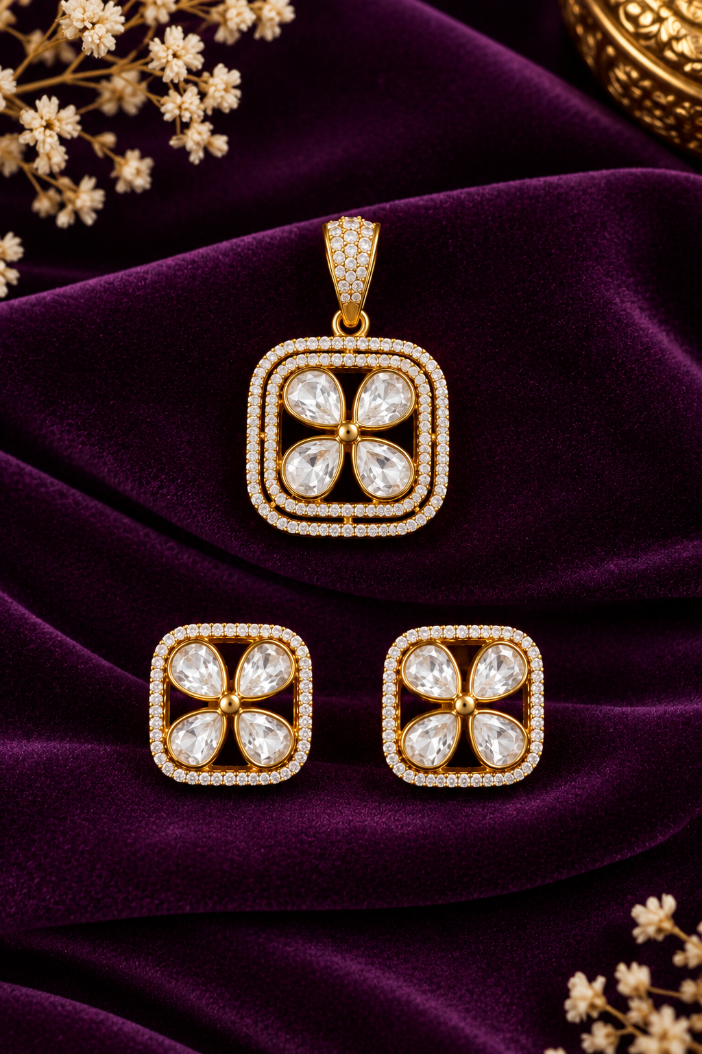 Celestial Four-Petal Radiance Pendant Set