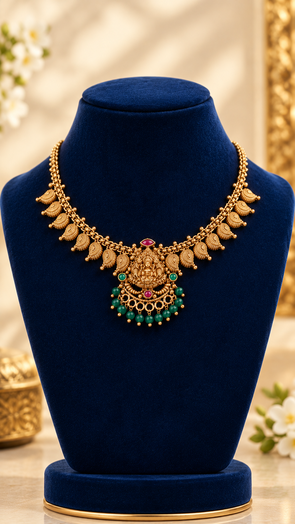 Divine Lakshmi Mango Charm Temple Necklace