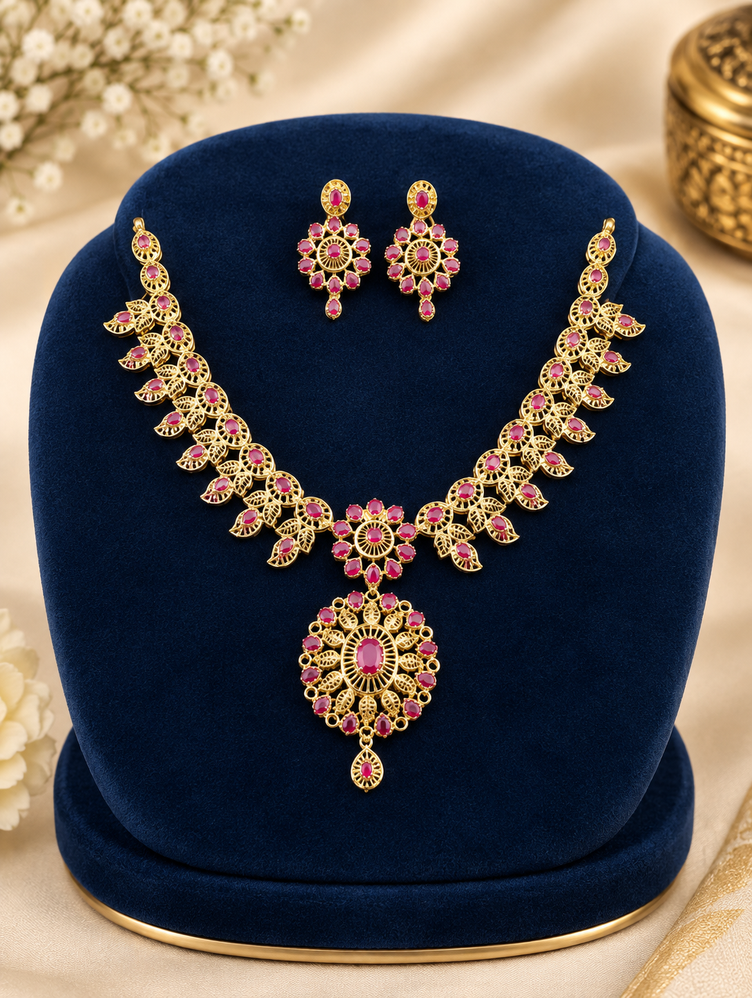 Ruby Pushpa Latha Necklace Set