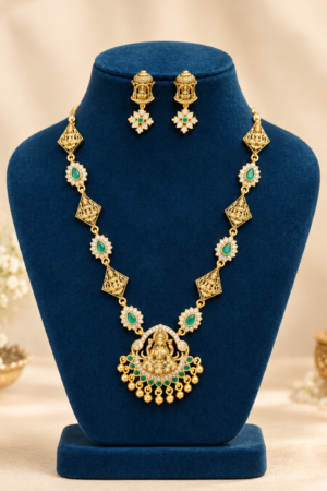 Divine Lakshmi Emerald Temple Haram Set