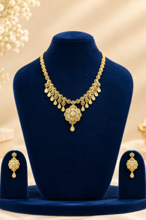 Golden Filigree Floral Necklace Set