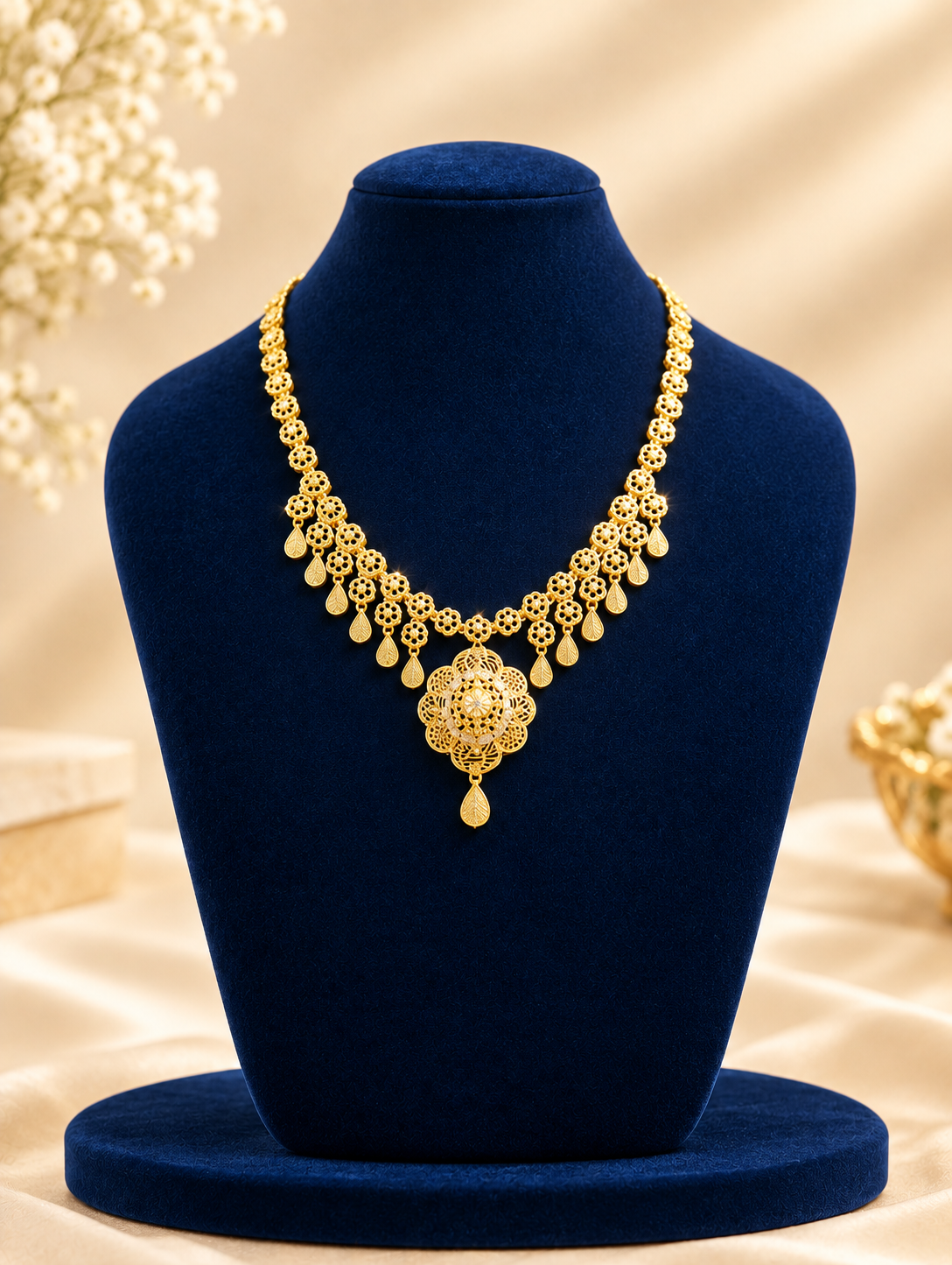 Golden Filigree Floral Necklace Set - Image 3