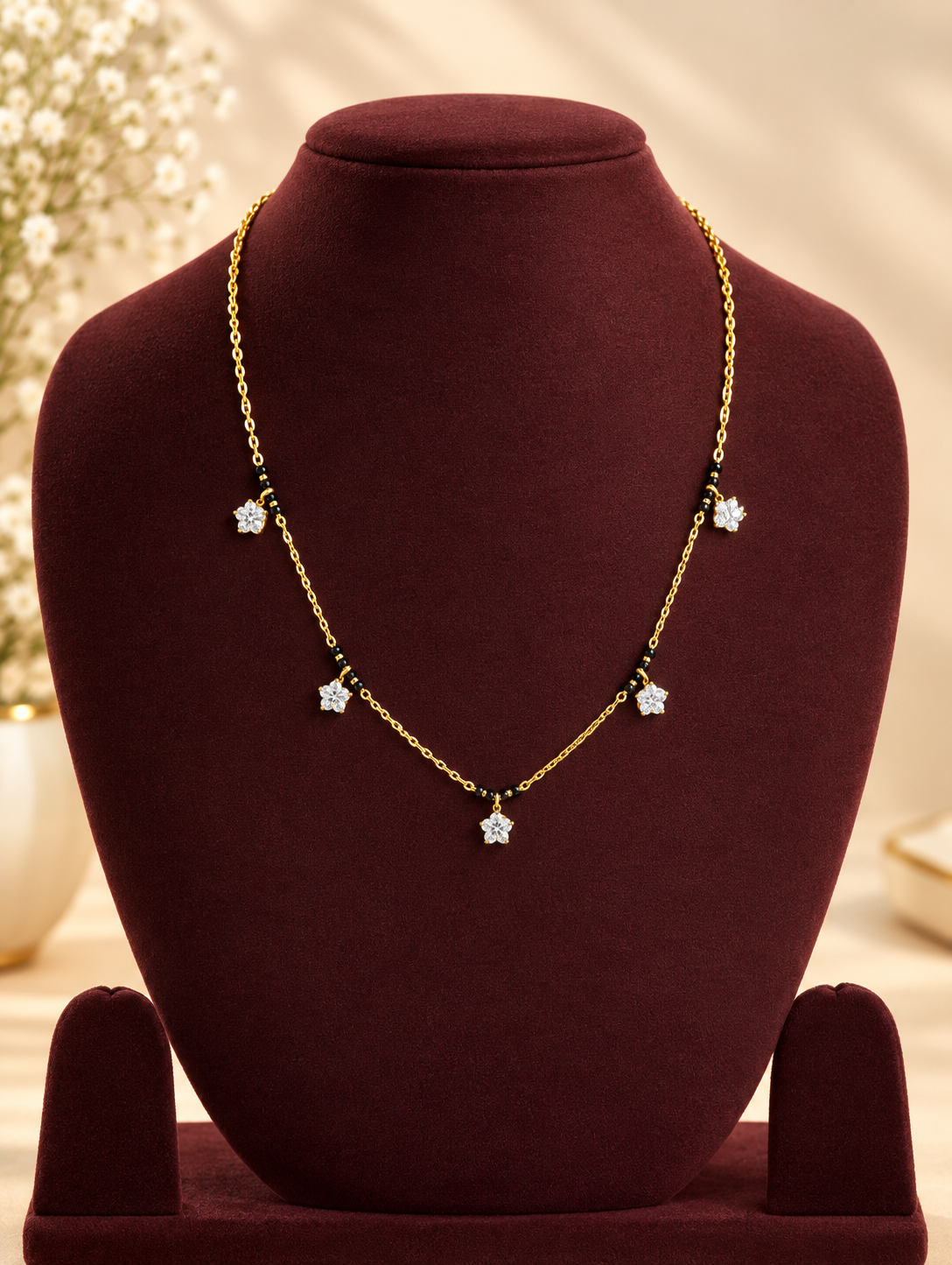 Floral Sparkle Black Bead Mangalsutra